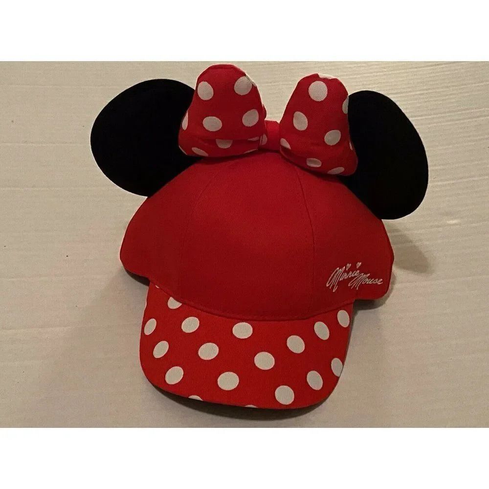 DISNEY‎ Parks Minnie Mouse Cap Hat Ears & Bow Snapback Youth Polka Dots NEW